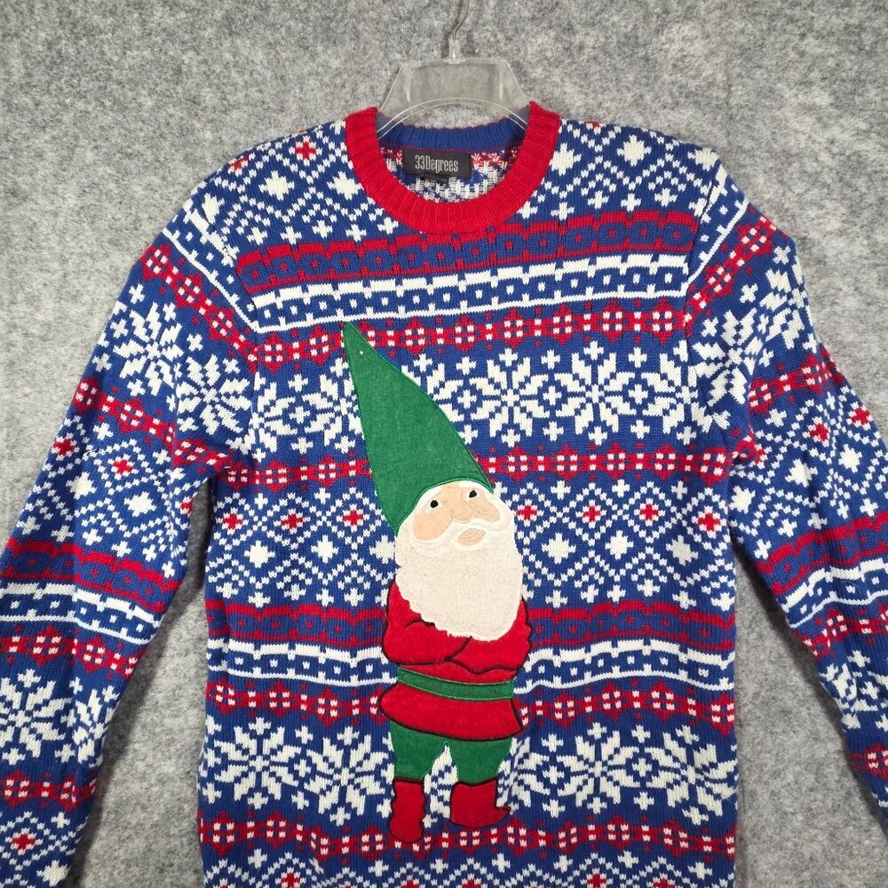 33 Degrees Long Sleeve Knit Pullover Christmas Sweater Blue Size L - Picture 2 of 8